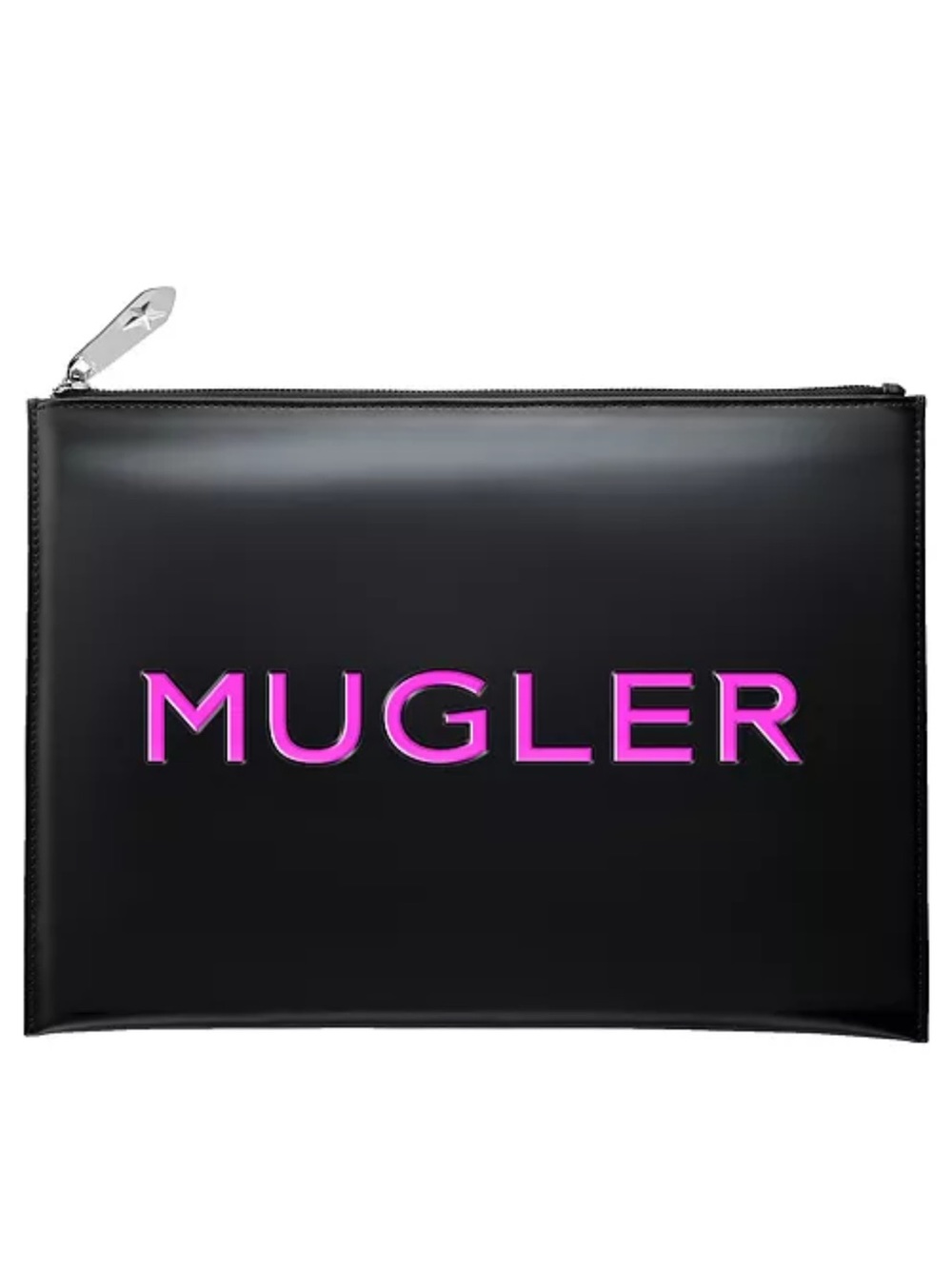 *New Mugler Black Leather Zip Pouch with Silver Hardware